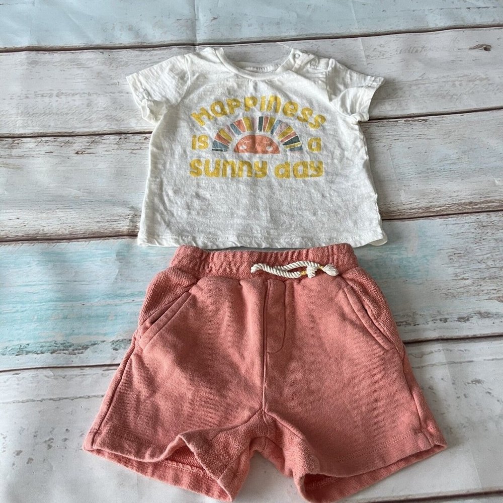 peek kids happiness is a sunny day graphic tee And Terry Shorts Set Size 6-12 M